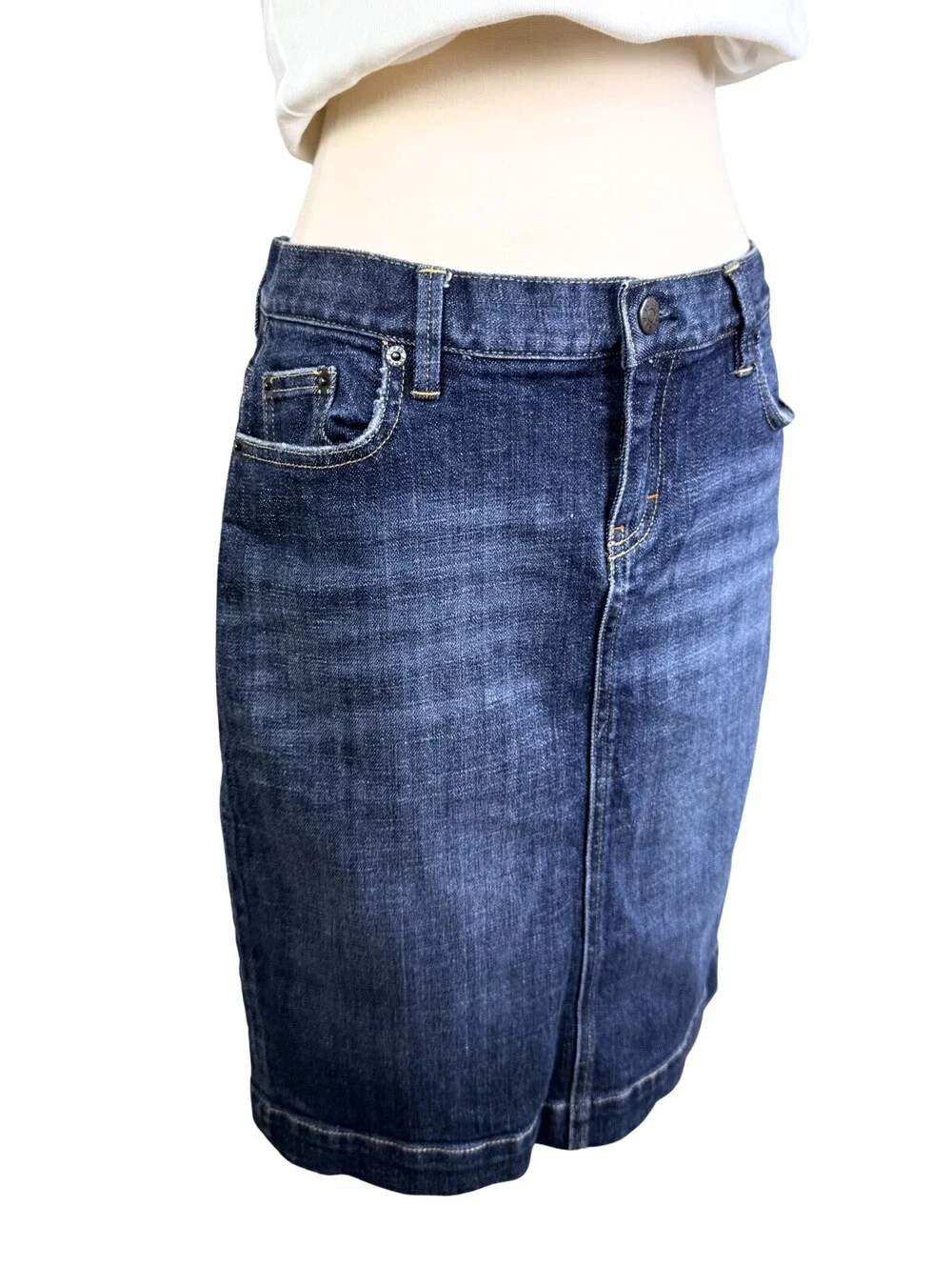 Vintage J.Crew Dark Wash Denim Midi Skirt Size 29